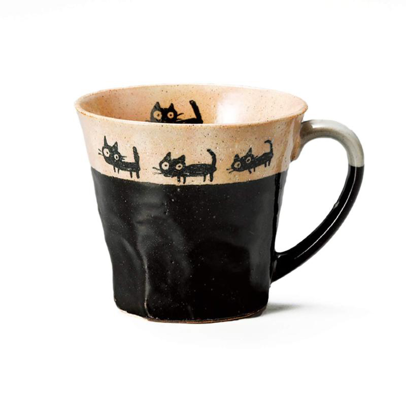 カネ仁黒猫の散歩マグ　黒